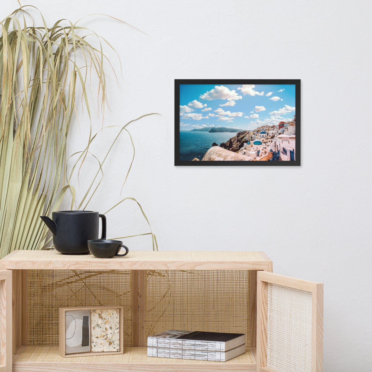 Santorini beach framed photo paper poster