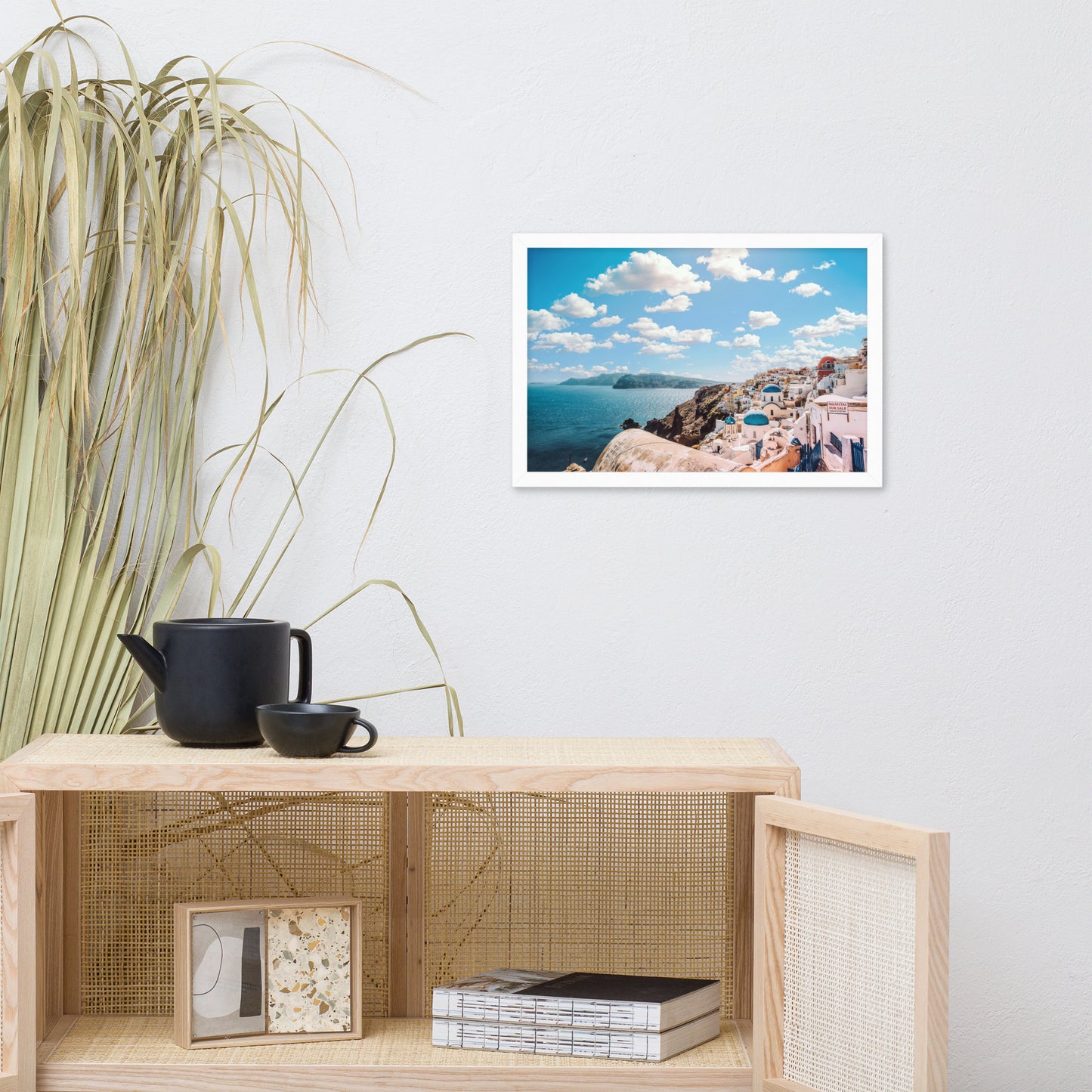 Santorini beach framed photo paper poster